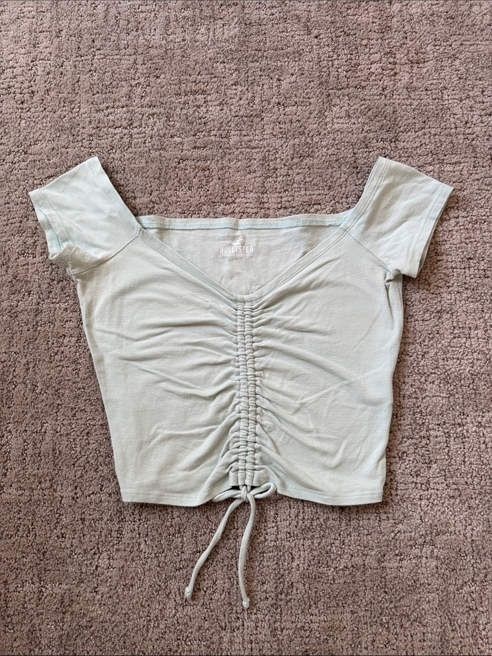 Hollister Sage Green Ruched Drawstring Crop Top